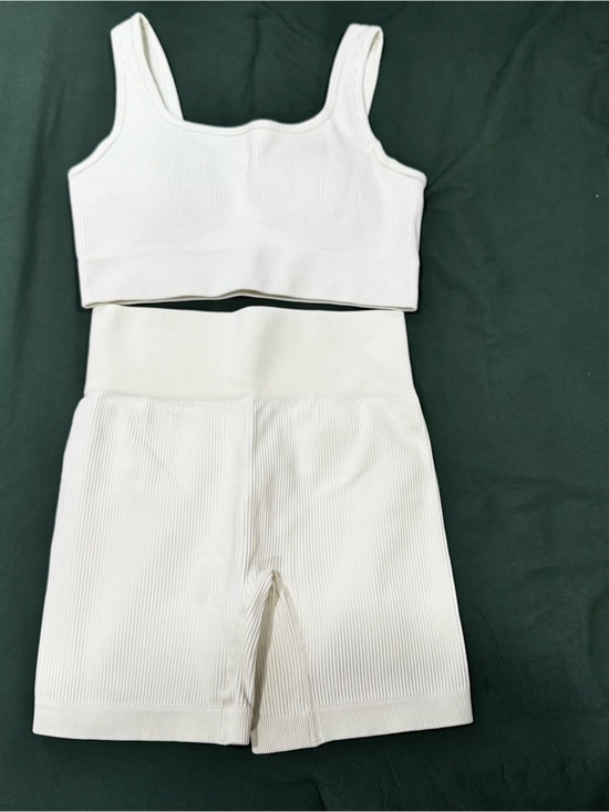 Amazon Other - Amazon White Ribbed Sports Bra and High-Waist Biker Shorts Set